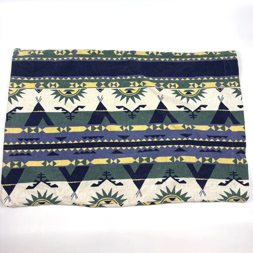 VTG 90s LL Bean Southwestern Teepee Flannel Standard Pillowcase Aztec Geometric
